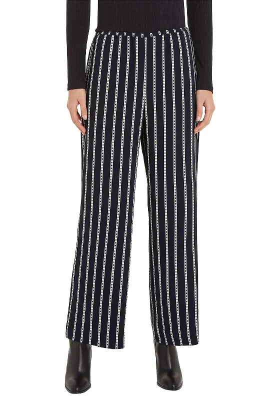 Tommy Hilfiger Womens Argyle Stripe Wide Leg Trouser, Navy Blue Trousers Review Highly