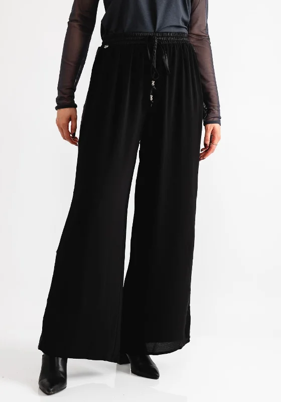 Malissa J Crepe Wide Leg Trousers, Black Trousers Lace Delicate