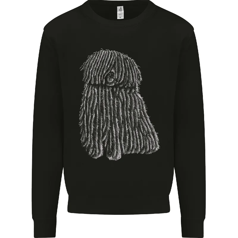 Hungarian Puli Dog Mens Sweatshirt Jumper Hoodie with Puffed Sleeves Voluminous Trendy
