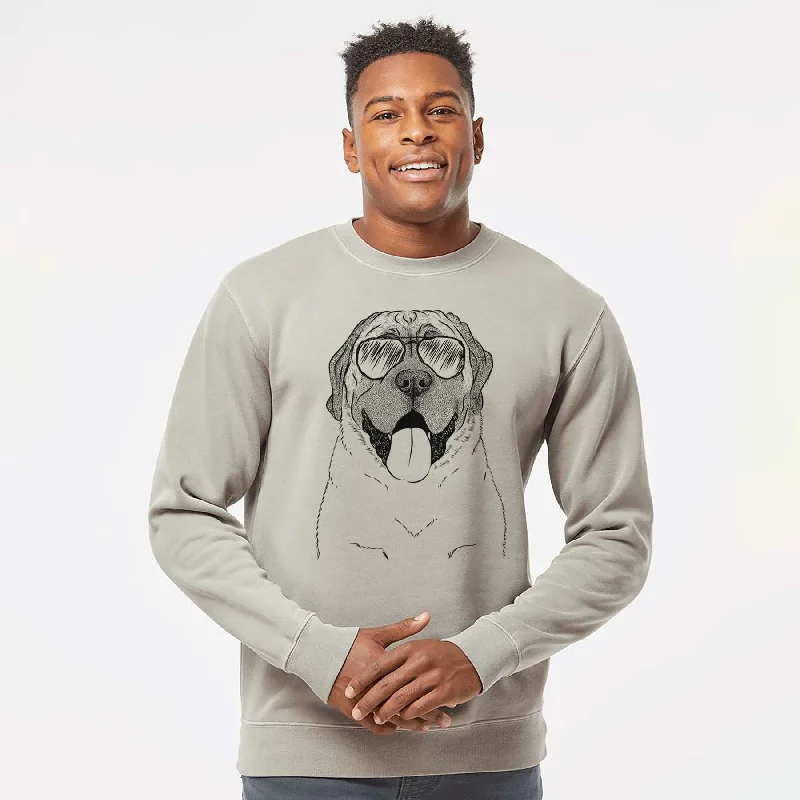 Aviator Remmie the English Mastiff - Unisex Pigment Dyed Crew Sweatshirt Hoodie with Drawcord Adjustable Secure
