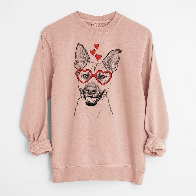 Valentine Remus the German Shepherd Mix - Unisex Pigment Dyed Crew Sweatshirt Hoodie with Hem Raw Edge Edgy Unfinished