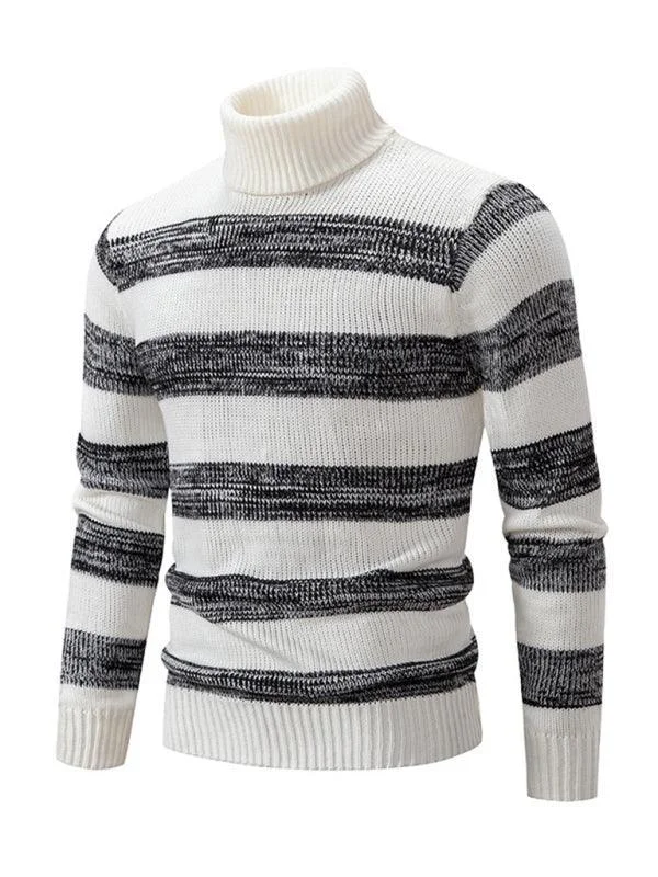 Striped Patchwork Turtleneck Men Sweater Oversized Loose Flowy