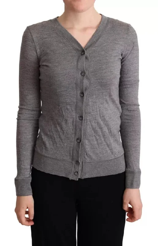 Gray Wool Button Down Cardigan Sweater Tailored Straight A-Line
