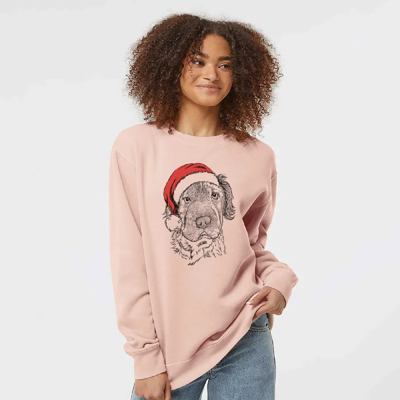 Santa Rex the Mini Hippo - Unisex Pigment Dyed Crew Sweatshirt Hoodie with Elastic Cuffs Stretchable Comfortable