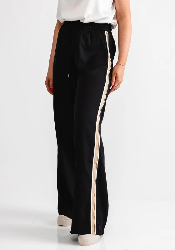 Kaffe Mille Stripe Wide Leg Track Trousers, Black Trousers Prom Sequined