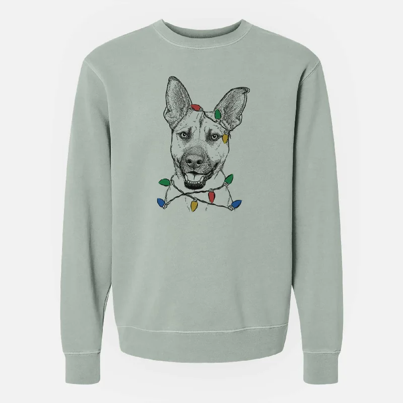 Christmas Lights Remus the German Shepherd Mix - Unisex Pigment Dyed Crew Sweatshirt Cotton Hoodie Fleece Lining Warmth