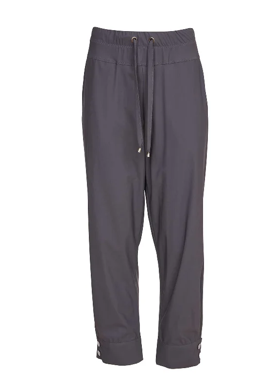 Naya Drawstring Button Cuff Trousers, Anthracite Grey Trousers High Rise Slim Fit