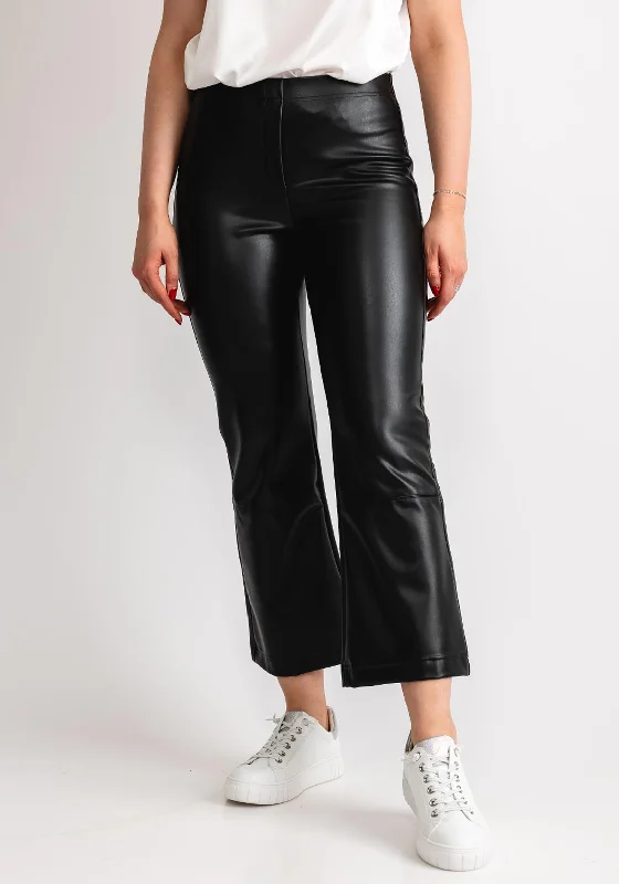 Robell Joella Faux Leather Cropped Flare Trousers, Black Trousers Yoga Stretchy