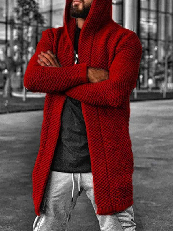 Hooded Men Cardigan Sweater Terry Terry Cloth Terry Knit