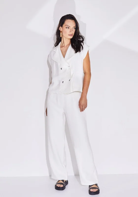 Naya Side Zip Wide Leg Trouser, White Trousers sophisticated sleek