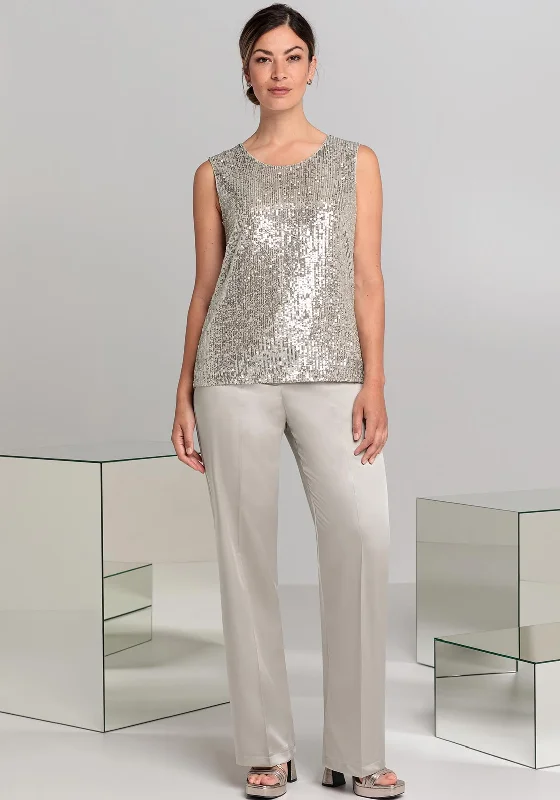Bianca Satin Feel Straight Leg Trousers, Stone Trousers Fleece Cozy