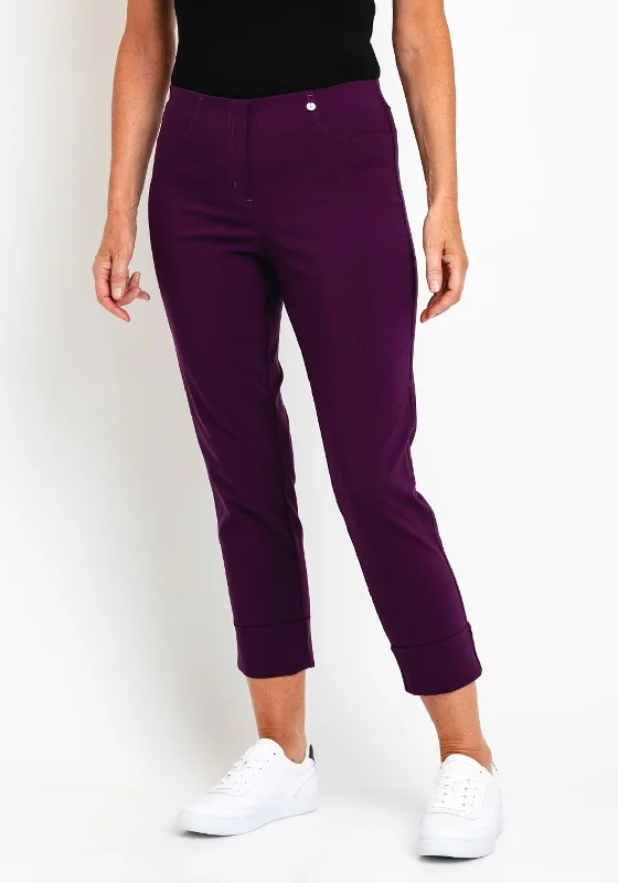 Robell Bella 09 Turn Up Ankle Grazer Trousers, Plum Trousers Prom Sequined