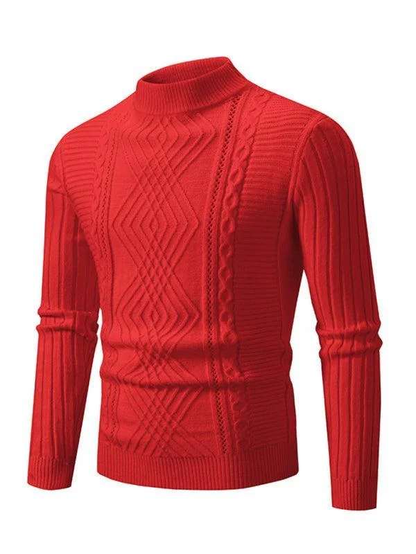 Jacquard Knitted Cashmere Men Pullover Sweater Welt Pockets Slit Pockets Flap Pockets