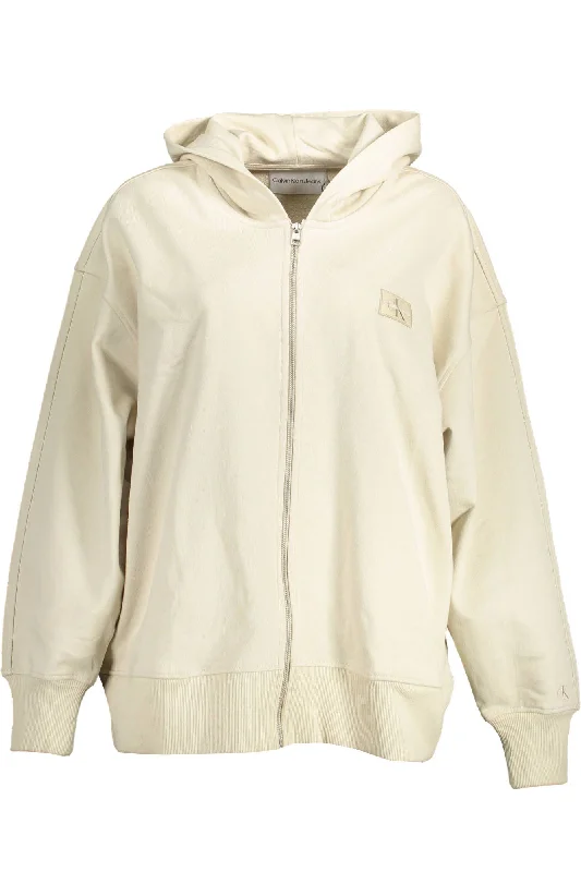 Beige Cotton Women Sweater Solid Color Striped Floral Print
