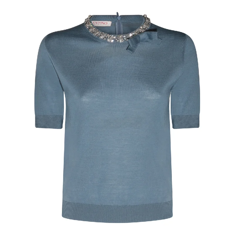 Valentino Sweaters Blue Jersey Fabric Tulle Fabric Batik Fabric