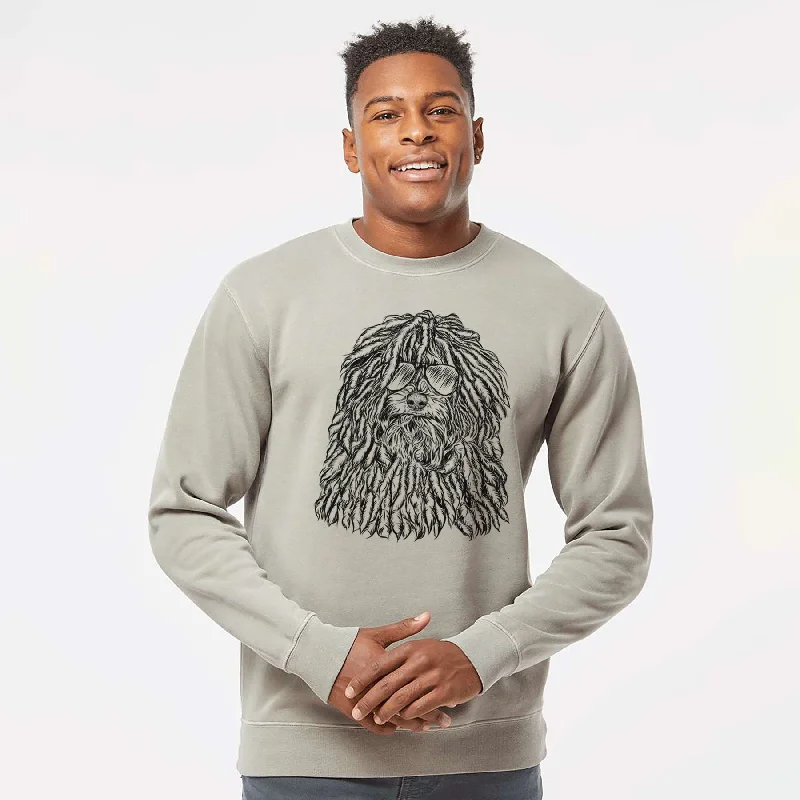 Aviator Rezi the Puli - Unisex Pigment Dyed Crew Sweatshirt Hoodie with Frayed Bohemian Relaxed