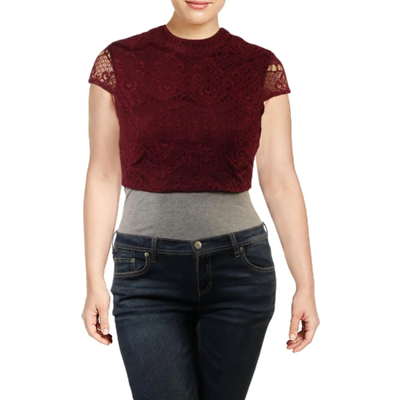 City Studio Womens Juniors Lace Night Out Crop Top Front Pockets Side Pockets Patch Pockets