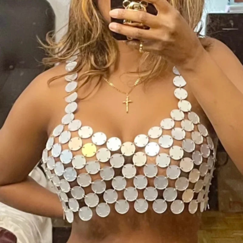 2024 New Night Club Dance Handmade Glitter Crop Tops For Women Sexy Casual Formal Business