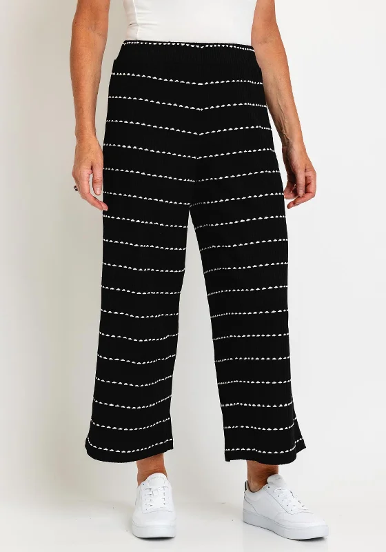 Ever Sassy Stitch Stripe Ribbed Wide Trousers, Black Trousers Fleece Cozy