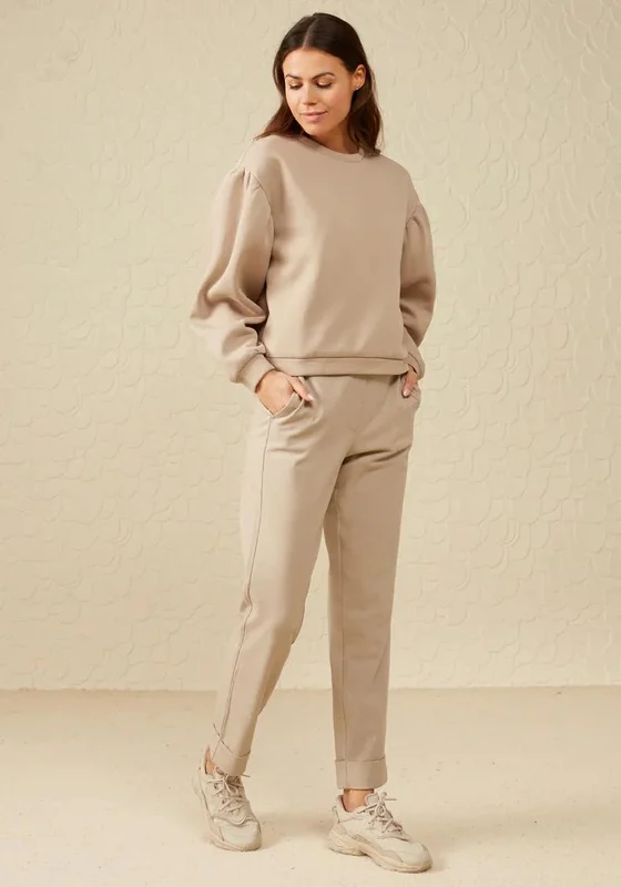 YAYA Straight Leg Folded Cuff Trouser, Brown Melange Trousers cozy comfortable