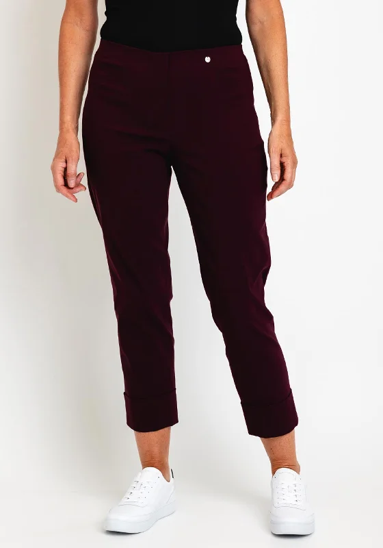 Robell Bella 09 Turn Up Ankle Grazer Trousers, Aubergine Trousers Evening Elegant
