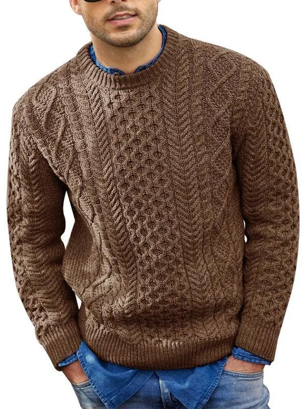 Knitted Round Neck Cable Men Pullover Sweater Mesh Sweater Canvas Denim