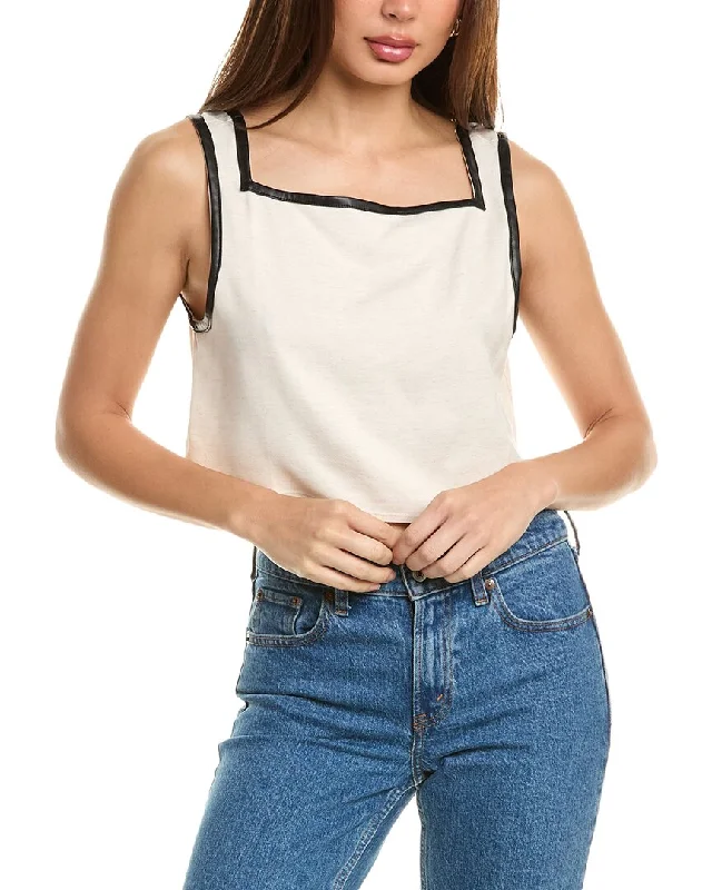 Weworewhat Linen-Blend Crop Top Crop Top Seamless Stretchy