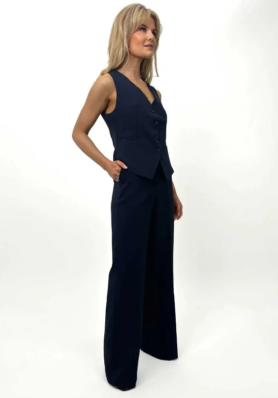 Kate & Pippa Palermo Wide Leg Trousers, Navy Trousers Office Stylish