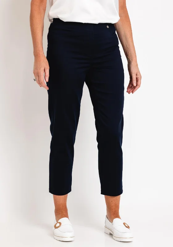 Robell Bella 09 Slim Cropped Trousers, Navy Trousers Denim Distressed