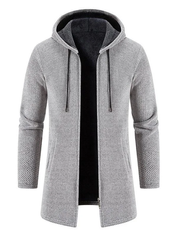 Long Hooded Zipper Men Cardigan Sweater Satin Fabric Silk Fabric Chiffon Fabric