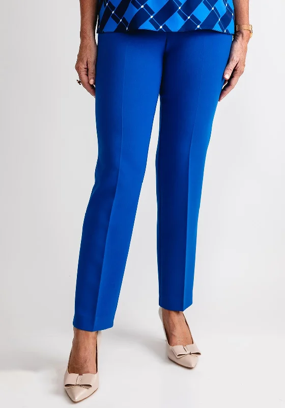 Via Veneto Penny Slim Leg Trousers, Cobalt Blue Wide Leg Loose Fit Mid Waist
