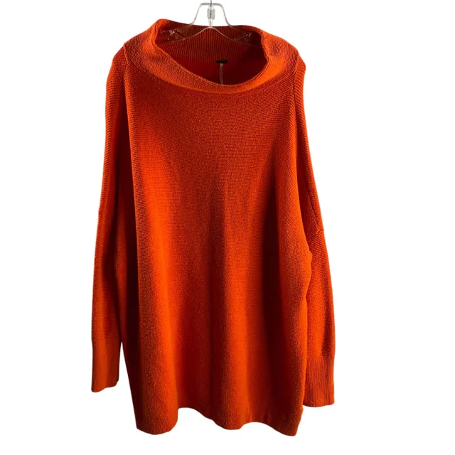 FREE PEOPLE Size LARGE Orange Long Sleeve T-Neck SWEATER Toggled Drawstring Belted
