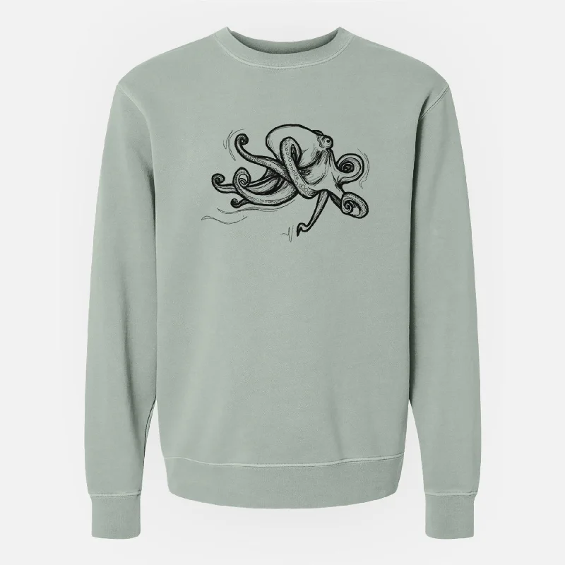Giant Pacific Octopus - Unisex Pigment Dyed Crew Sweatshirt Hoodie with Front Slit Layering Stylish