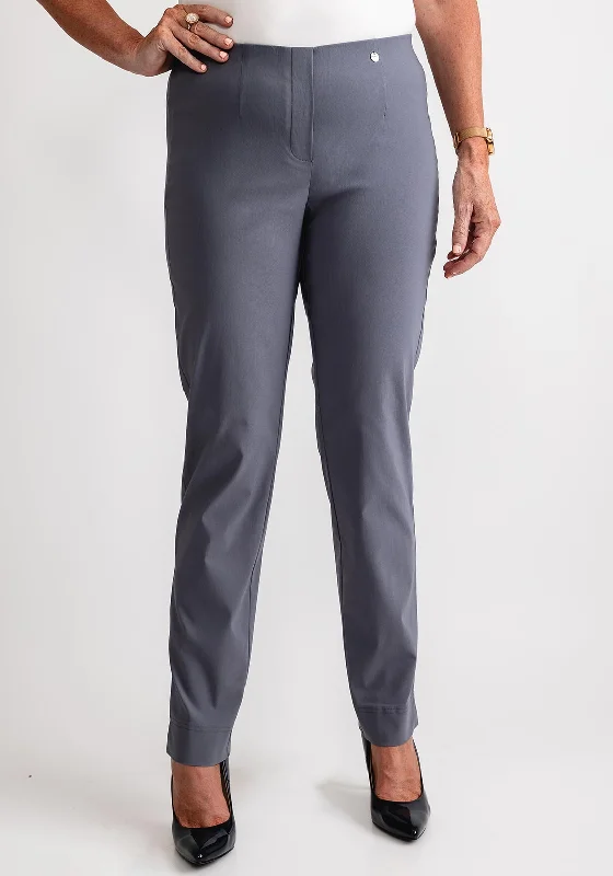 Robell Marie Full Length Slim Leg Trousers, Grey Trousers practical easy-care