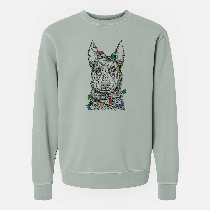 Christmas Lights Riggs the Beauceron - Unisex Pigment Dyed Crew Sweatshirt Hoodie with Rolled Sleeves Casual Relaxed