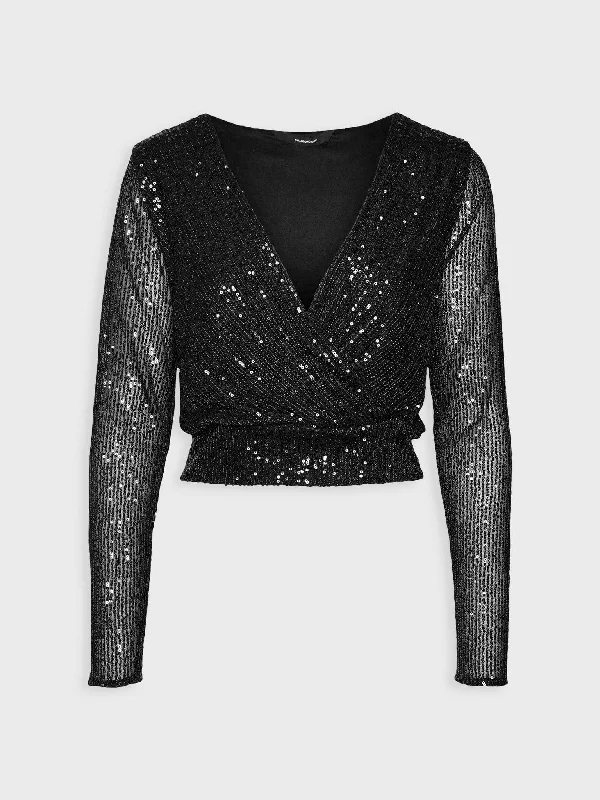 Γυναικεία μπλούζα με παγιέτες VMFREJA LS CROP TOP JRS 10305241 | 10305241 Anti-Shrink Durable Soft