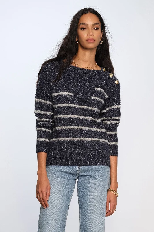 stripe button cowl sweater Glossy Satin Silk