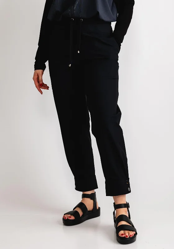 Naya Drawstring Button Cuff Trousers, Black Trousers Capri Summer