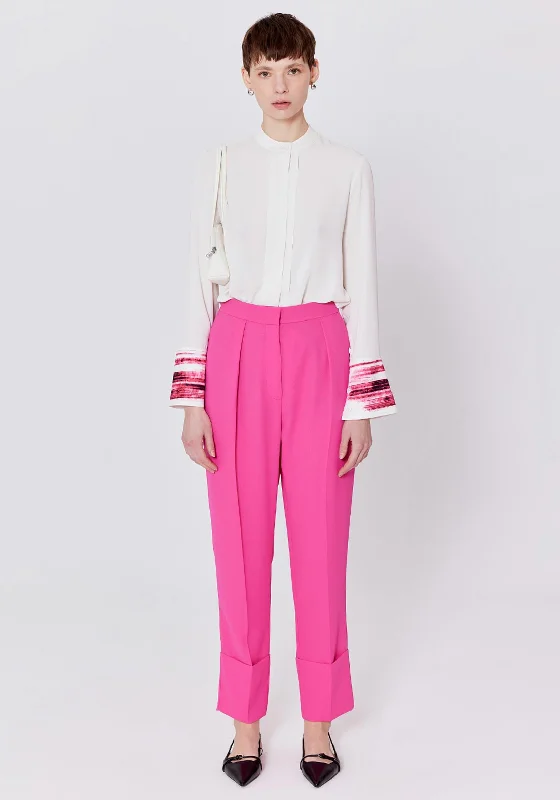 Birelin Folded Cuff Slim Leg Trouser, Fuchsia Trousers Summer Linen