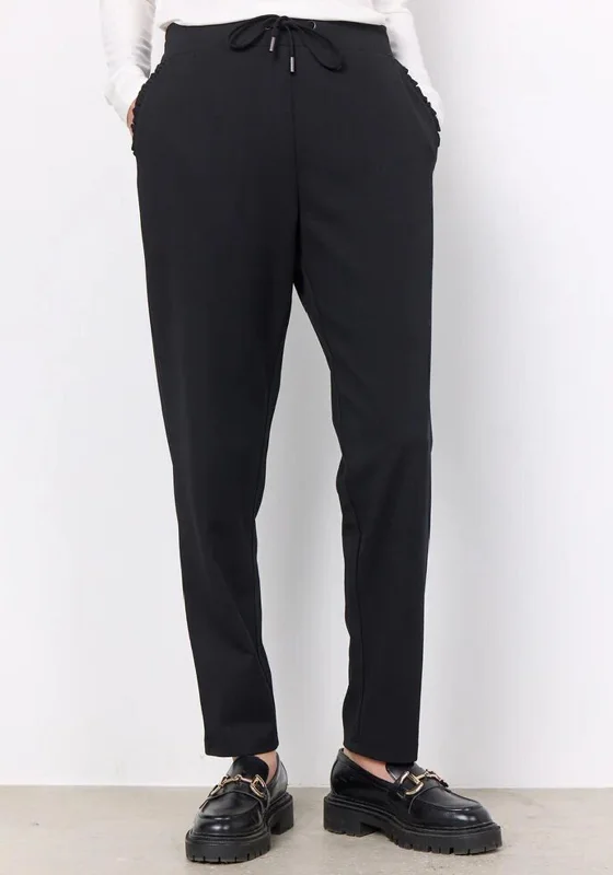 Soya Concept Siham Frilled Pocket Trousers, Black Chinos Cotton Straight Leg