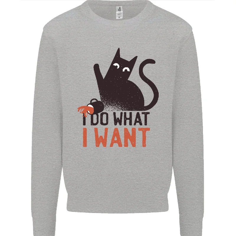 I Do What I Want Funny Cat Mens Sweatshirt Jumper Hoodie with High-Low Hem Asymmetrical Trendy