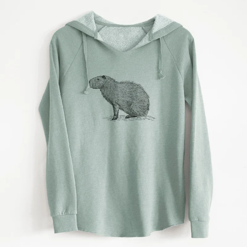 Capybara Profile - Hydrochoerus hydrochaeris - Cali Wave Hooded Sweatshirt Hoodie with Crew Neck Simple Timeless