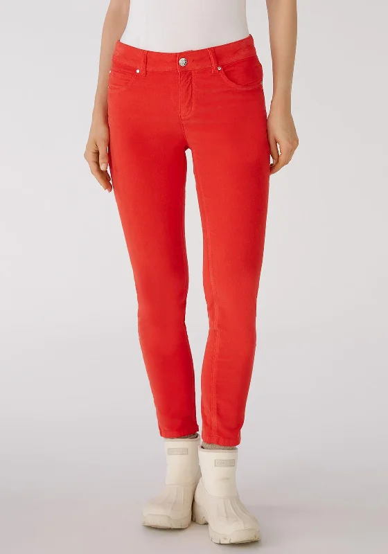 OUI Baxtor Slim Fit Corduroy Trouser, Chinese Red Trousers Cargo pockets