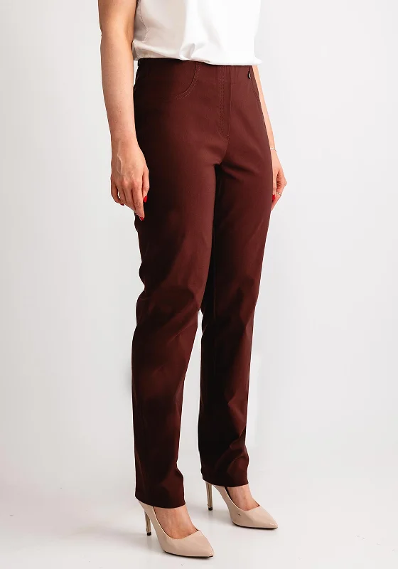 Robell Bella Full Length Stretch Trousers, Brown Trousers Solid Black
