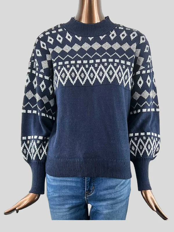 Ann Taylor Factory Mockneck Sweater with Metallic Silver Design - Small Chenille Fabric Brocade Fabric Lace Fabric