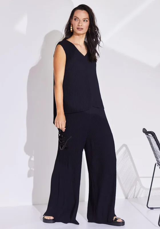 Naya Pleated Wide Leg Trouser, Black Trousers cozy comfortable