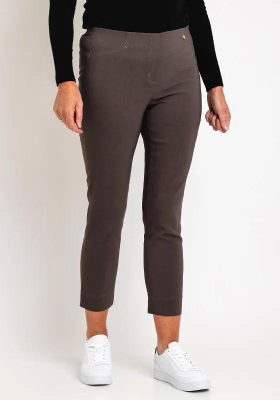 Robell Rose 09 Ankle Grazer Trousers, Taupe Trousers Print Floral