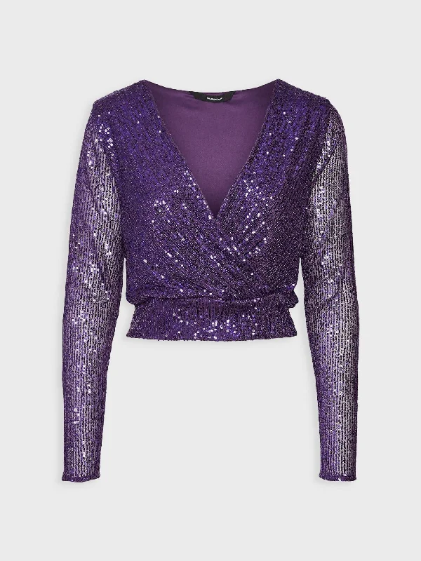 Γυναικεία μπλούζα με παγιέτες VMFREJA LS CROP TOP JRS 10305241 | 10305241 Iron Safe Non-Iron Wrinkle Free