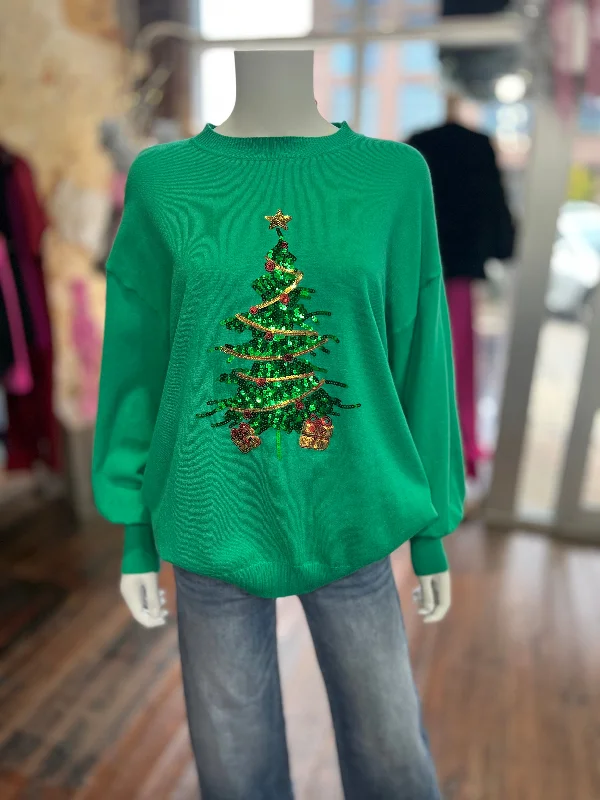sequin Christmas tree sweater Elegant Classic Vintage