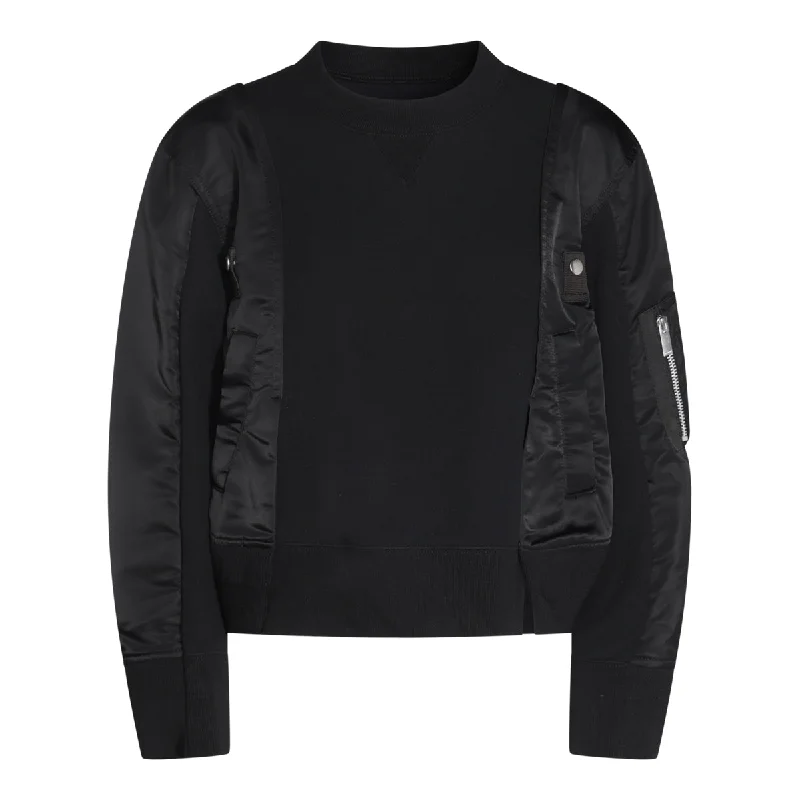 Sacai Sweaters Black Denim Fabric Leather Fabric Suede Fabric